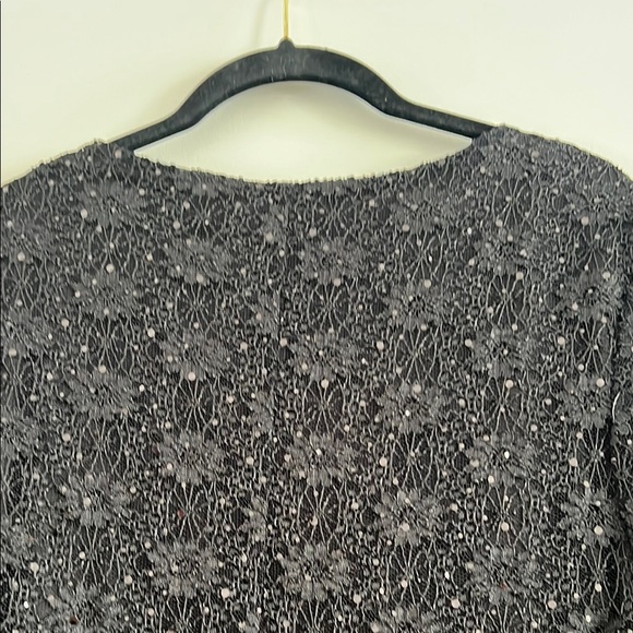 Connected Apparel Black Sequin Dress with Flared Sheer Sleeves Size 16 - Picture 8 of 16
